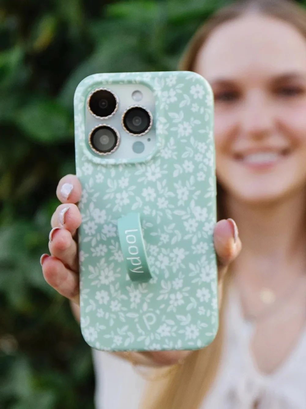 Loopy Sage Green Floral Mint IPhone Case with Grip 15 pro max